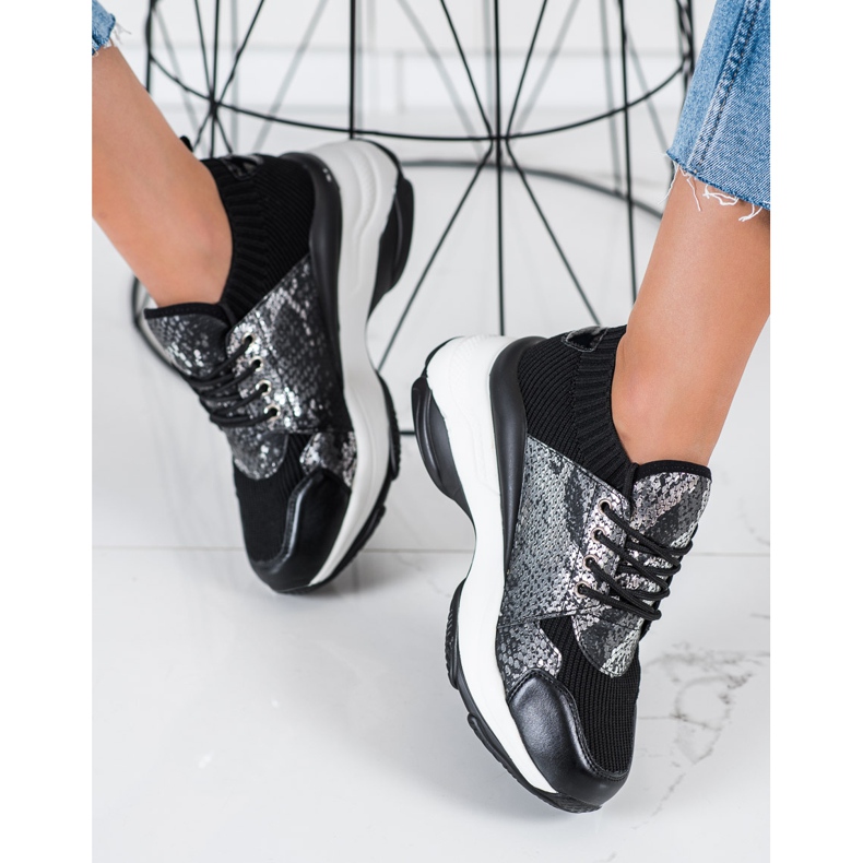 SHELOVET Zapatillas slip-on con estampado de serpiente negro 1