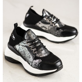 SHELOVET Zapatillas slip-on con estampado de serpiente negro 2