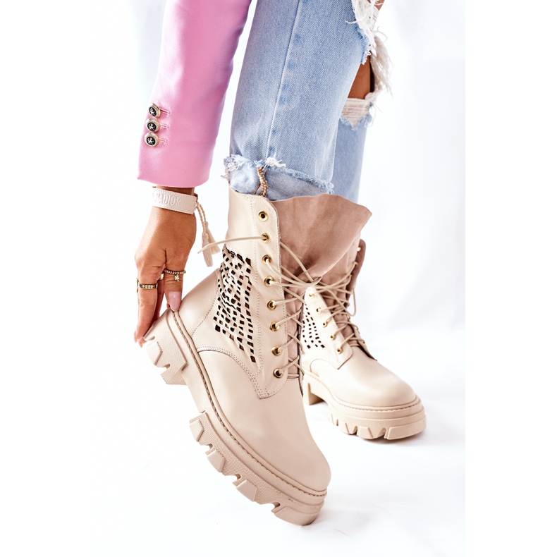 PA2 Botas de cuero calado para mujer Beige Small Hootie 2