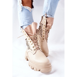 PA2 Botas de cuero calado para mujer Beige Small Hootie 7