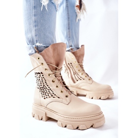 PA2 Botas de cuero calado para mujer Beige Small Hootie 3