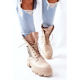 PA2 Botas de cuero calado para mujer Beige Small Hootie 4