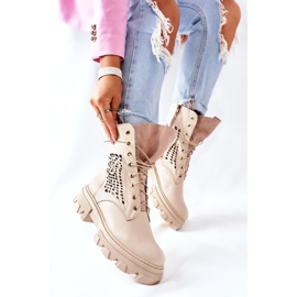 PA2 Botas de cuero calado para mujer Beige Small Hootie 6