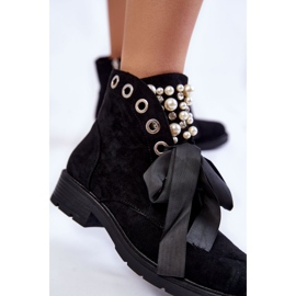 Botas de Ante con Perlas y Cinta Perla Negra negro 5
