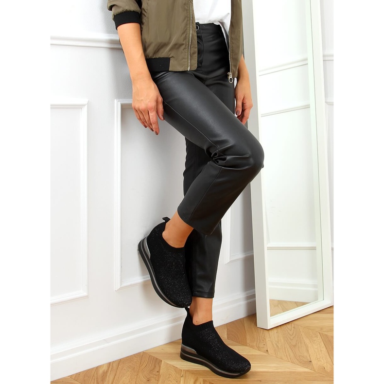 Negro RQ316 Zapatilla deportiva cuña negra 2