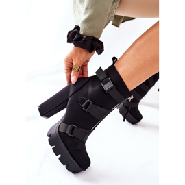 FB3 Botas de Terciopelo para Mujer con Tacón Negro Date prisa 2