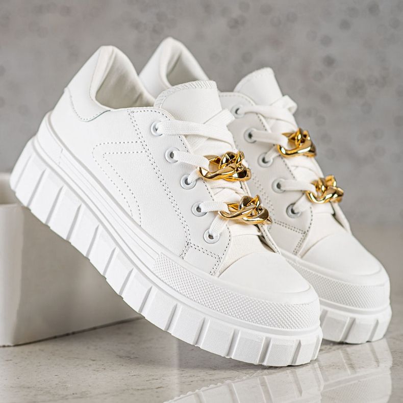 SHELOVET Zapatillas con cadena de moda blanco 2