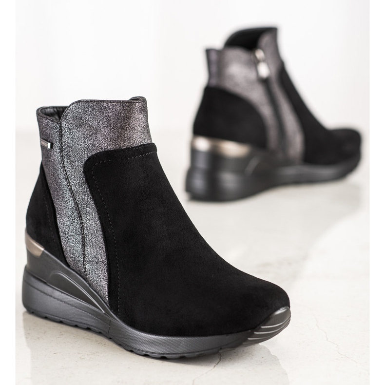Botas de moda en la cuña VINCEZA negro plata gris 1