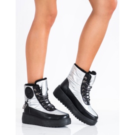 SHELOVET Botas de nieve plateadas en la plataforma blanco negro 1