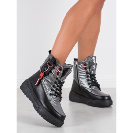 Seastar Botas de nieve cálidas en la plataforma negro gris 1 Seastar Botas de nieve cálidas en la plataforma negro gris 1