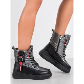 Seastar Botas de nieve cálidas en la plataforma negro gris 2 Seastar Botas de nieve cálidas en la plataforma negro gris 2