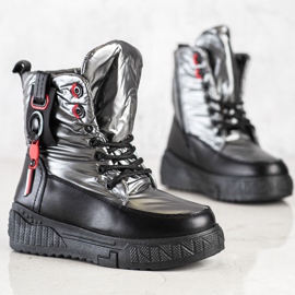 Seastar Botas de nieve cálidas en la plataforma negro gris 4