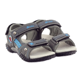 American Club Sandalias de velcro con aplicación de cuero gris americano 1618 azul 4