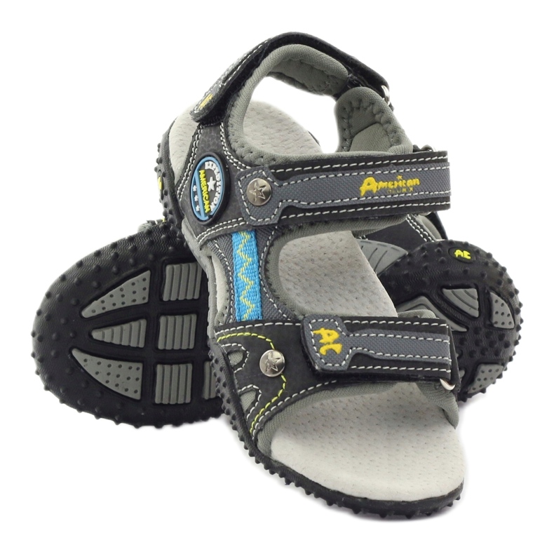 American Club Sandalias de velcro con aplicación de cuero americano 1618 ['amarillo, 'gris', 'negro'] gris 3