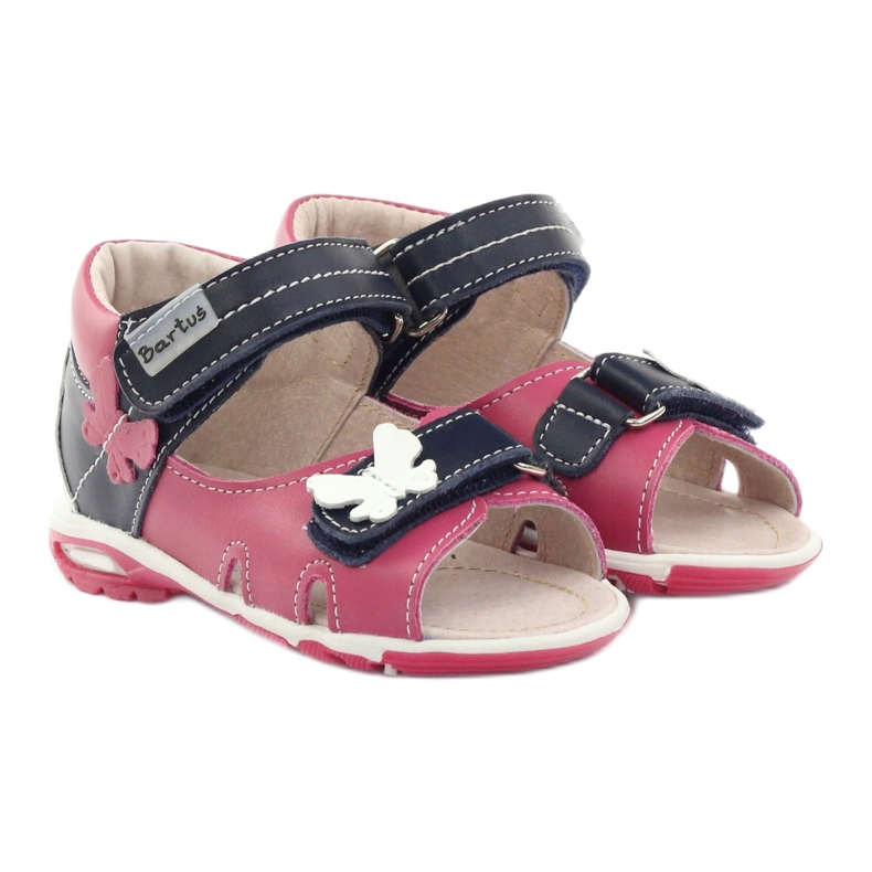 Sandalias de cuero para niñas con una mariposa rosa Bartuś 4