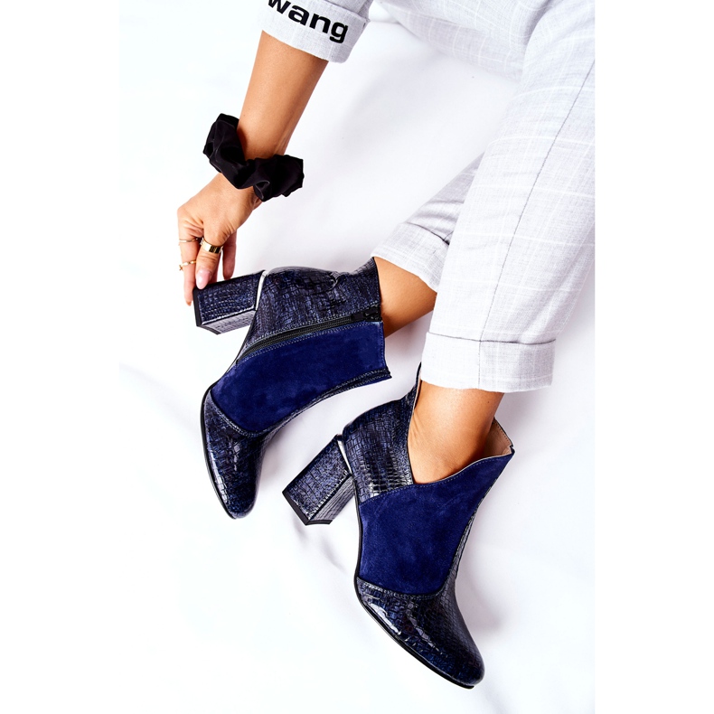 PA2 Botas De Cuero De Mujer Con Tacón Azul Marino I Wish 1