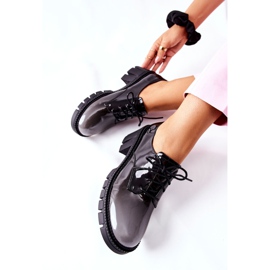 S.Barski Zapatos Mosa en negro y gris lacados y atados 2