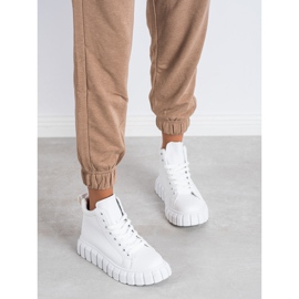 SHELOVET Zapatillas de deporte blancas de moda con cuero ecológico blanco 1