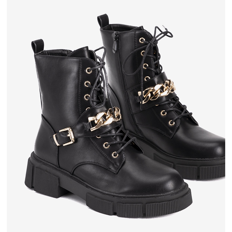 Botas de montaña negras con cadena Laurette dorada negro 1 Botas de montaña negras con cadena Laurette dorada negro 1