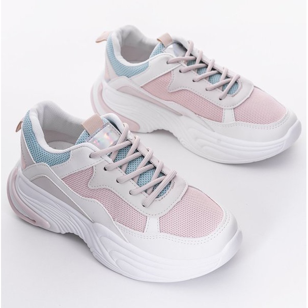 Zapatillas Yumiko de malla color crema blanco rosa 1