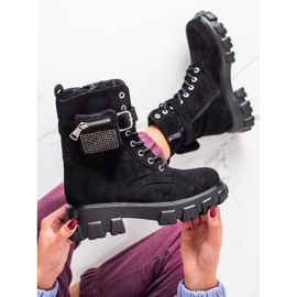 SHELOVET Botas de trabajo de ante con bolsillo negro 2