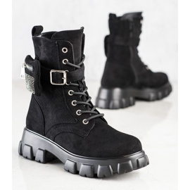 SHELOVET Botas de trabajo de ante con bolsillo negro 4