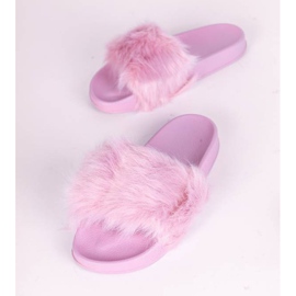 Pantuflas violeta claro con pelo Candy rosado 1