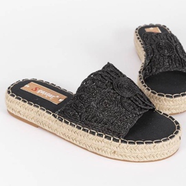 Zapatillas negras para mujeres con cinturón trenzado negro 2