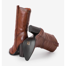Botas de vaquero marrones con una parte superior de Bora decorada marrón 3