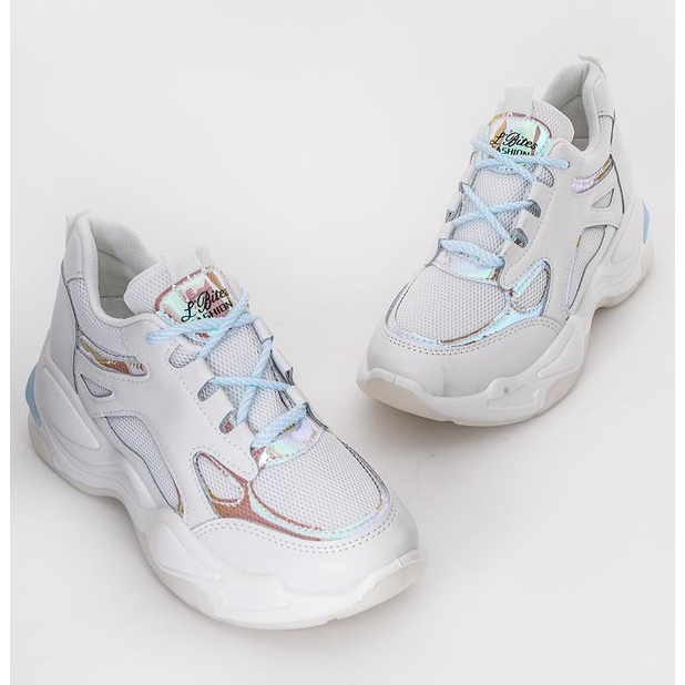 Zapatillas blancas con suela gruesa de Big Fun blanco azul 1