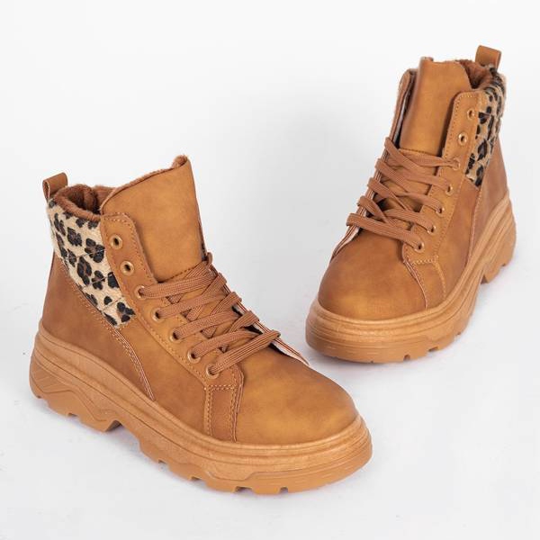 Botas de montaña animal marrón con estampado de leopardo 1