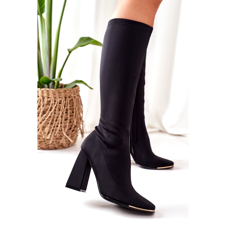 Botas Con Tacón De Tela Elástica Efecto Negro Wow 1