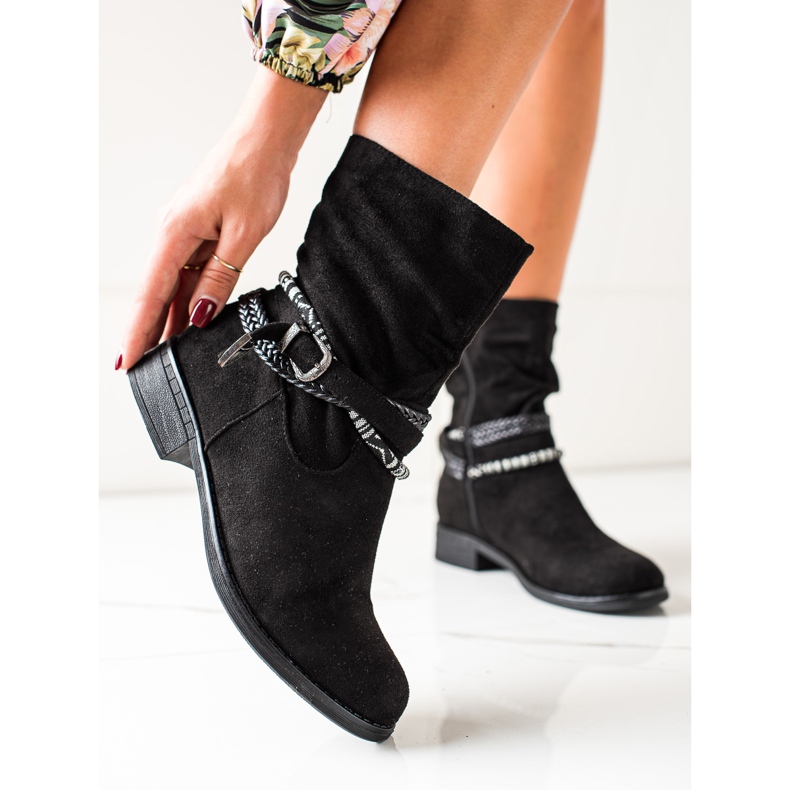 Anesia Paris Botas de ante con rayas decorativas negro 2