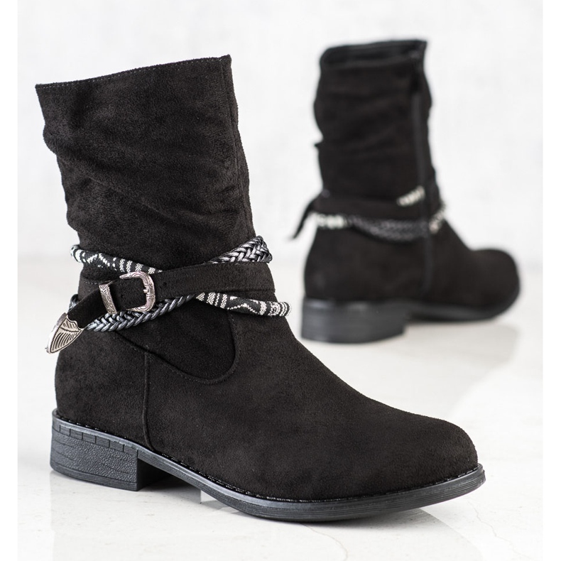 Anesia Paris Botas de ante con rayas decorativas negro 1