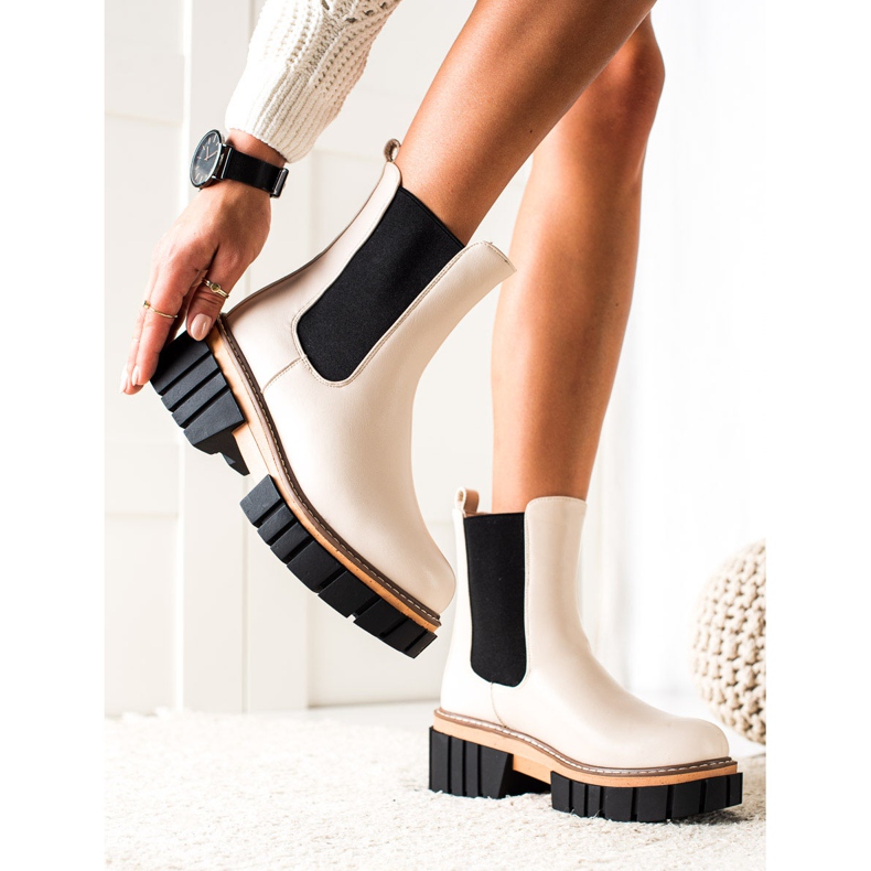 Seastar Botines Chelsea en la plataforma de moda beige negro 2 Seastar Botines Chelsea en la plataforma de moda beige negro 2