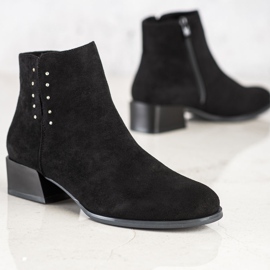 Sergio Leone Botines de ante con circonita cúbica negro 2