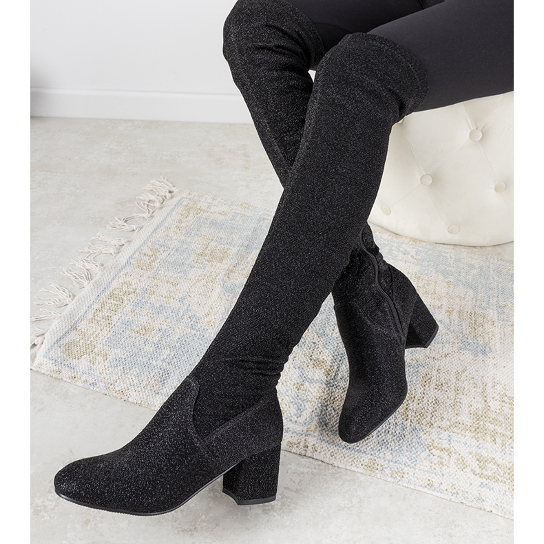 Botas negras brillantes por encima de la rodilla de Uta negro plata 1