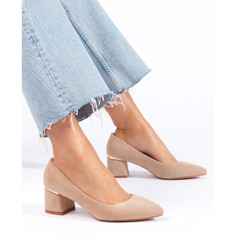 Goodin Bombas de gamuza elegantes beige 1