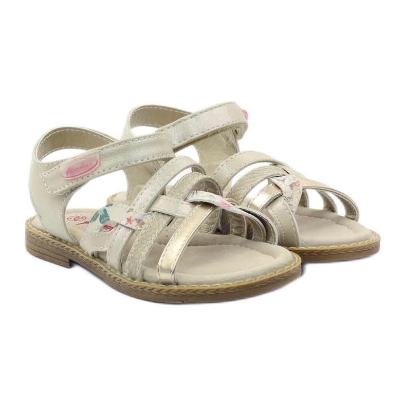 American Club Sandalias americanas chicas para velcro 15079 beige/oro 4