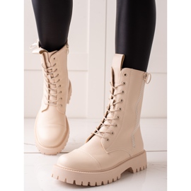 TRENDI Botas de combate beige clásicas 2