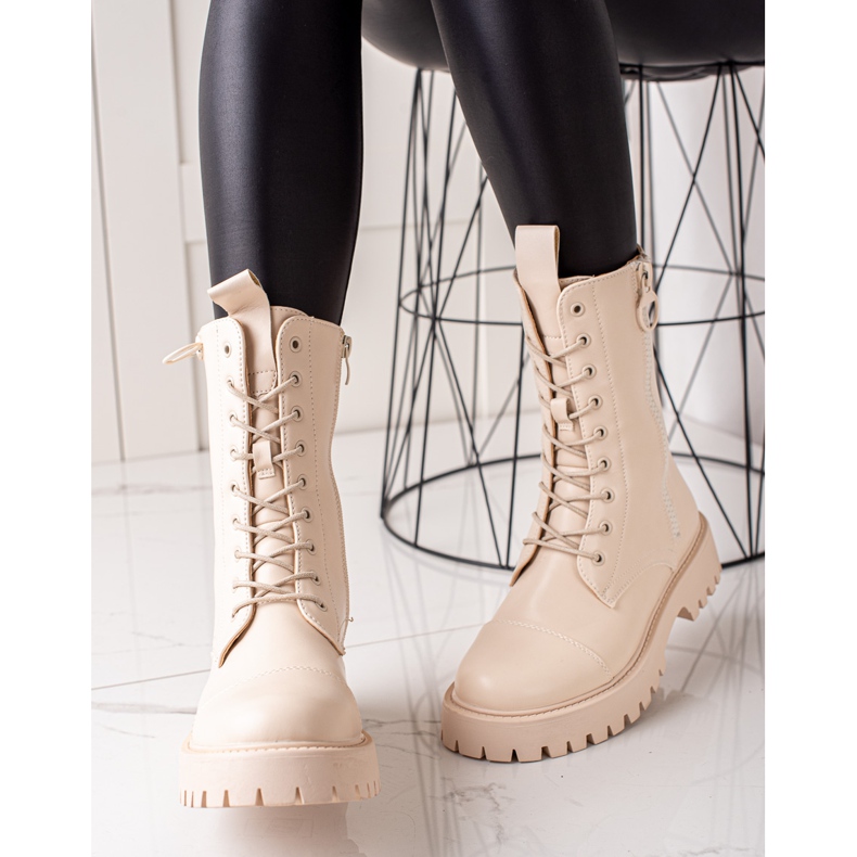TRENDI Botas de combate beige clásicas 1