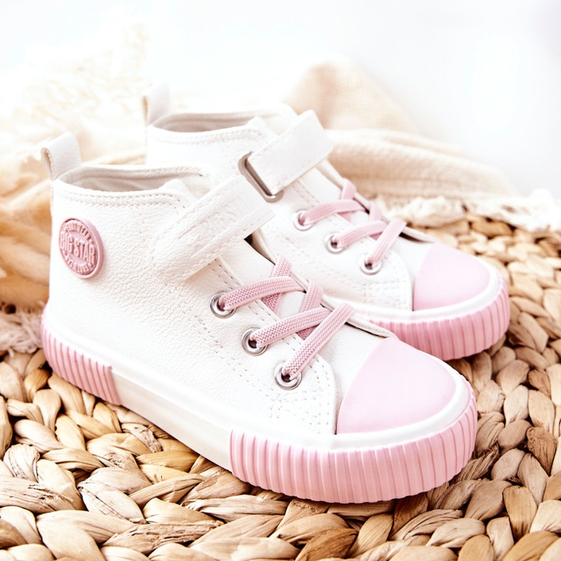 Zapatillas Altas Infantiles Con Velcro Big Star II374014 Blanco rosa 2