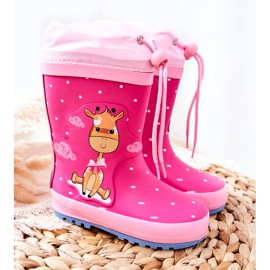 Botas de agua de goma para niños Fuchsia Glynnal Giraffe rosado 3