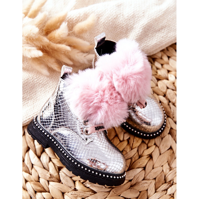 PA1 Botas de Abrigo Infantil Con Piel Plateada Rosea rosado plata 1