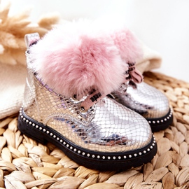PA1 Botas de Abrigo Infantil Con Piel Plateada Rosea rosado plata 6