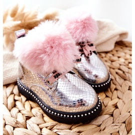 PA1 Botas de Abrigo Infantil Con Piel Plateada Rosea rosado plata 4