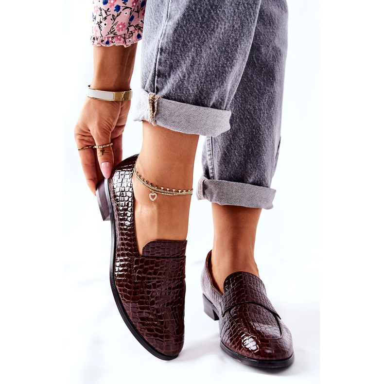 Vinceza Zapatos lacados con estampado animal de lino marrón 1