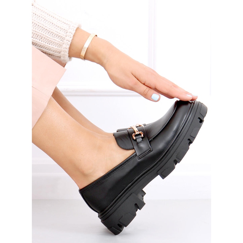 Negro YY11 Mocasines negros con suela gruesa 2