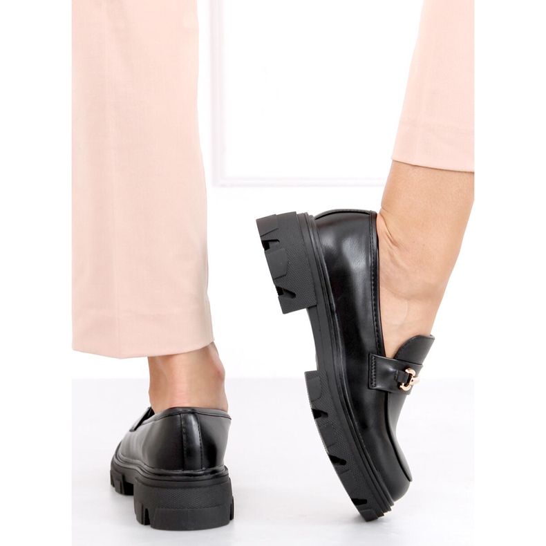 Negro YY11 Mocasines negros con suela gruesa 1
