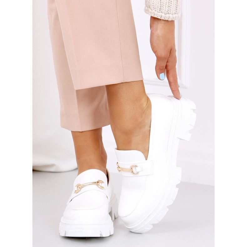Blanco YY11 Mocasines blancos con suela gruesa 1
